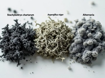 Three common mold types in Gainesville FL showing Stachybotrys, Aspergillus, and Alternaria growth samples